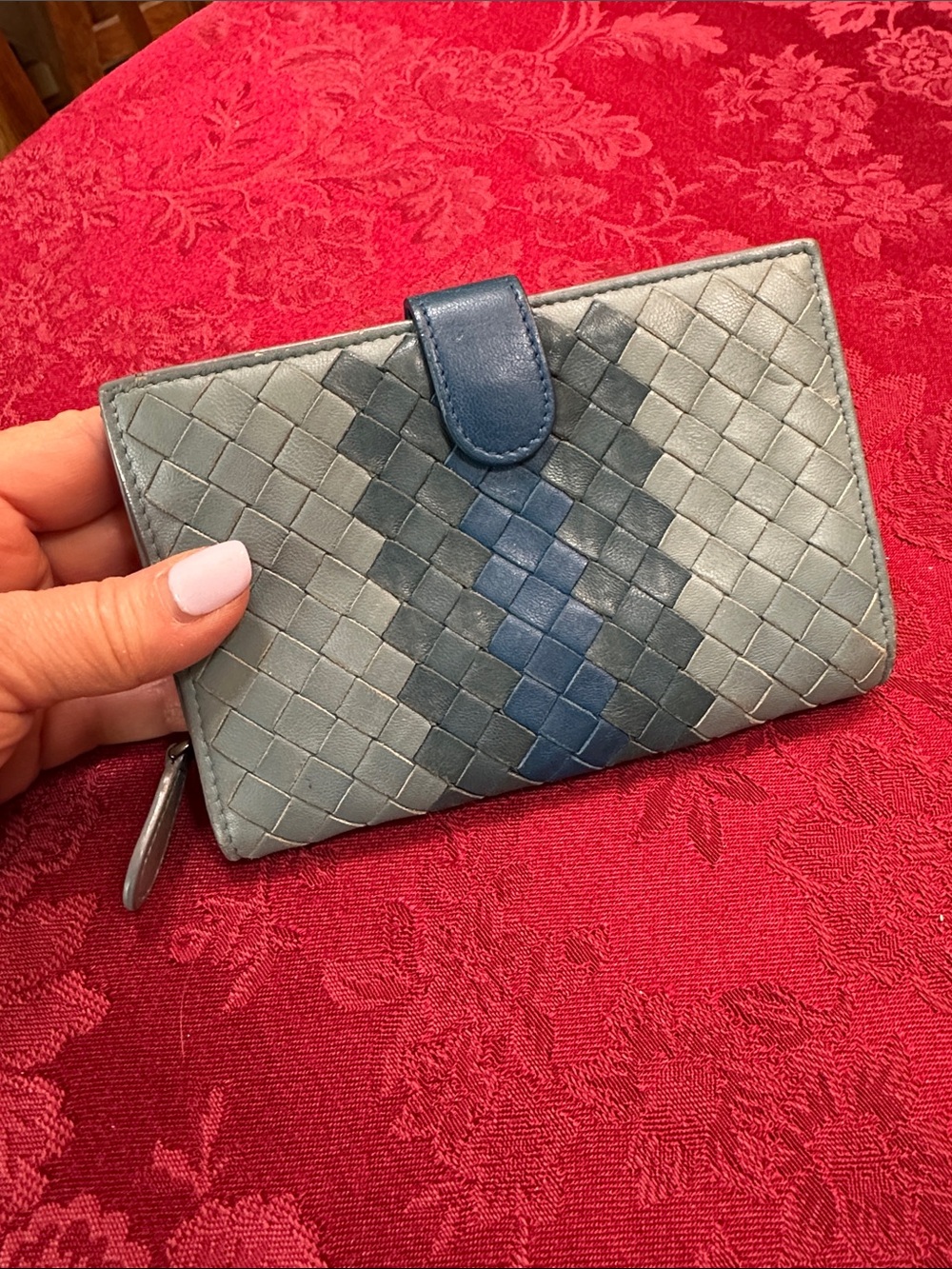 Bottega Veneta Blue Leather Tri-Color Medium Zip & Snap Wallet